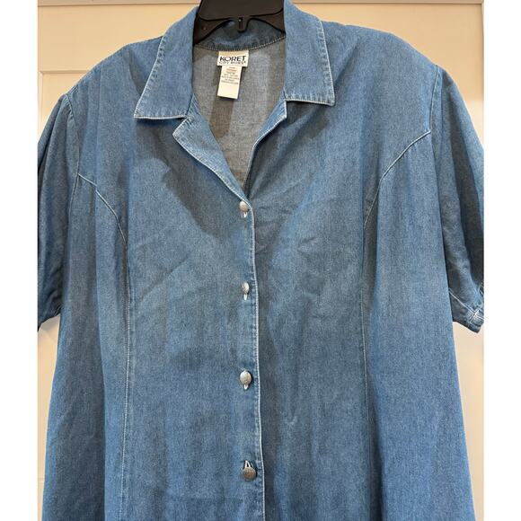 Koret City Blues Button Up Silver Embossed Button Tie Back Long Denim Dress 20W - Picture 4 of 13
